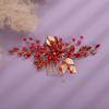 Teyglen Bridal Wedding Hair Combs Flower Red Rhinestones Crystal Side Hair Comb Gold Silver Leaf Crystal Bride Hair Accessories for Women Bride Girls (Red) view 2