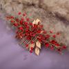 Teyglen Bridal Wedding Hair Combs Flower Red Rhinestones Crystal Side Hair Comb Gold Silver Leaf Crystal Bride Hair Accessories for Women Bride Girls (Red) view 3