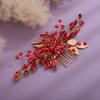 Teyglen Bridal Wedding Hair Combs Flower Red Rhinestones Crystal Side Hair Comb Gold Silver Leaf Crystal Bride Hair Accessories for Women Bride Girls (Red) view 4