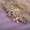 Teyglen Bridal Wedding Hair Combs Flower Rhinestones Crystal Side Hair Comb Gold Silver Leaf Crystal Bride Hair Accessories for Women Bride Girls (Gold) view 1