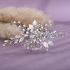 Teyglen Silver Flower Leaf Headpiece Crystal Bridal Wedding Hair Comb for Women Bride Girls (Silver, 15*7cm/5.9*2.75inch, Alloy+Rhinestones + Crystal+Imitation pearls, 1 Count) view 3