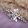 Teyglen Silver Flower Leaf Headpiece Crystal Bridal Wedding Hair Comb for Women Bride Girls (Silver, 15*7cm/5.9*2.75inch, Alloy+Rhinestones + Crystal+Imitation pearls, 1 Count) view 4