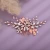 Teyglen Bridal Wedding Hair Combs Flower Rhinestones Crystal Side Hair Comb Gold Silver Leaf Crystal Bride Hair Accessories for Women Bride Girls (Rose Gold) view 1