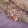 Teyglen Bridal Wedding Hair Combs Flower Rhinestones Crystal Side Hair Comb Gold Silver Leaf Crystal Bride Hair Accessories for Women Bride Girls (Rose Gold) view 2