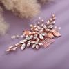 Teyglen Bridal Wedding Hair Combs Flower Rhinestones Crystal Side Hair Comb Gold Silver Leaf Crystal Bride Hair Accessories for Women Bride Girls (Rose Gold) view 3