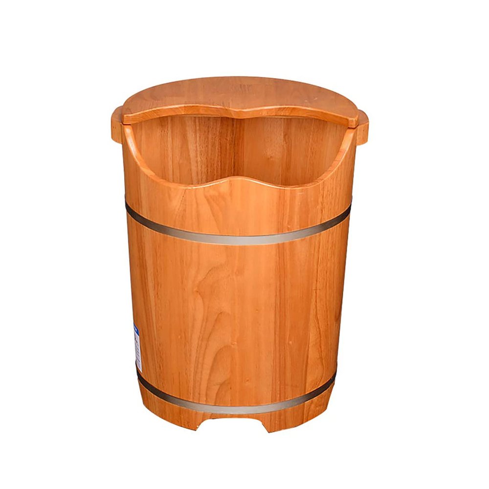 QQXX Solid Wood Foot Bath Bucket with Lid,Wooden Foot Tub for Soaking Feet,Healthy Pedicure Bowl Foot Care Spa Pedicure Barrels,Deep Foot Bath Basin Foot Soak Tub(50x40cm(20x16inch), Brown)