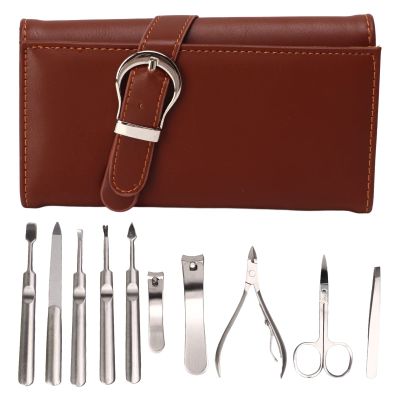 10 Pcs Manicure Set Nail Clippers Eyebrow Scissors Earpick Nipper Medium Nail Clippers, Nail File, Eyebrow Scissors, with Storage Bag