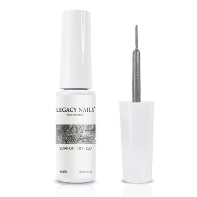 Legacy Nails Professional Gel Paint - PLATA 0.25 OZ - Precision Nail Art With Brush SOAK-OFF UV/LED Full Coverage Highly Pigmented Polish Long-Lasting