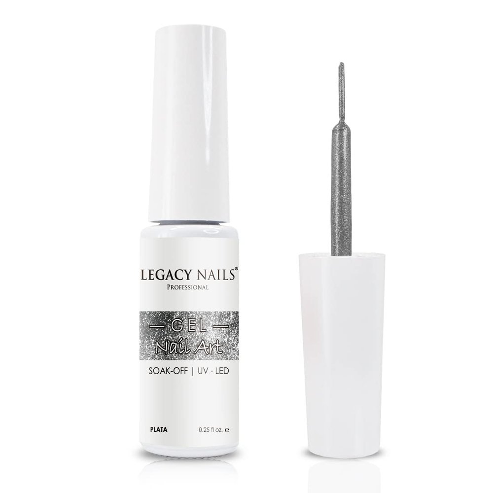 Legacy Nails Professional Gel Paint - PLATA 0.25 OZ - Precision Nail Art With Brush SOAK-OFF UV/LED Full Coverage Highly Pigmented Polish Long-Lasting