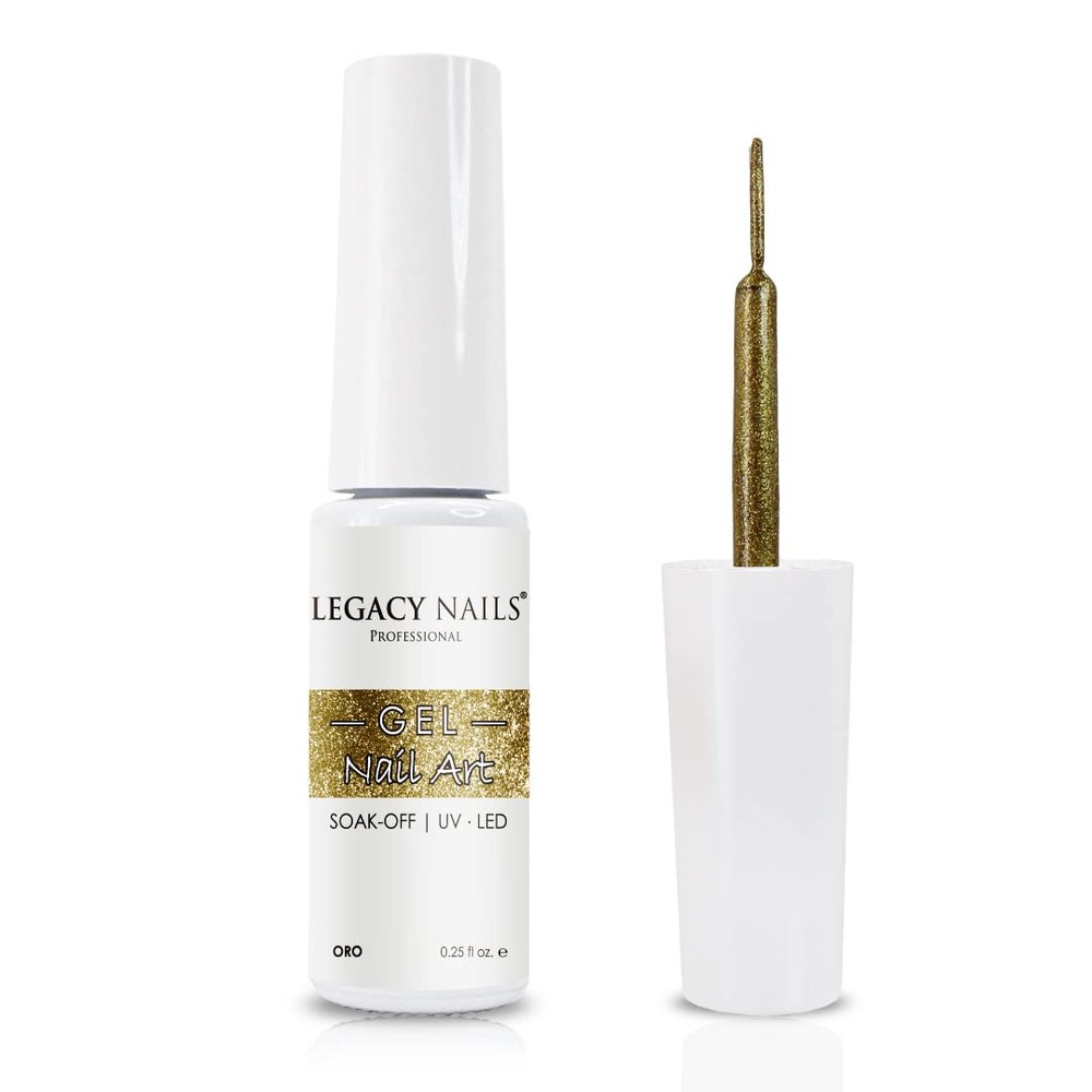 Legacy Nails Professional Gel Paint - ORO 0.25 OZ - Precision Nail Art With Brush SOAK-OFF UV/LED Full Coverage Highly Pigmented Polish Long-Lasting