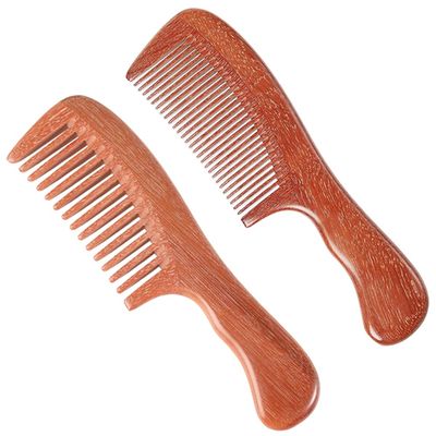 Onedor Handmade 100% Natural Red Sandalwood Hair Combs - Anti-Static Sandalwood Scent Natural Hair Detangler Wooden Comb (Wide Tooth Fine Tooth Set)
