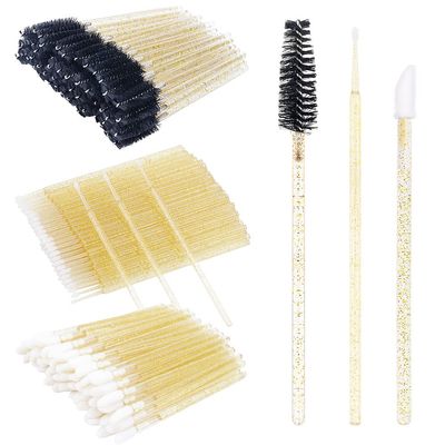 300 PCS Eyelash Extension Supplies Kit Disposable Micro Swab Brush Eyebrow Spoolies Lip Stick Brush Mascara Wand Applicator Makeup Brush Tool(all gold kits)