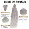 20 Inch Long Straight Platinum Silver Human Hair Tape in Extensions - Invisible Real Hair Extensions - 50g/20pcs view 2