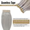 20 Inch Long Straight Platinum Silver Human Hair Tape in Extensions - Invisible Real Hair Extensions - 50g/20pcs view 4