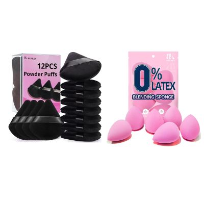 BEAKEY 12pcs Triangle Powder Puffs & Super Soft Makeup Sponge Set of 6
