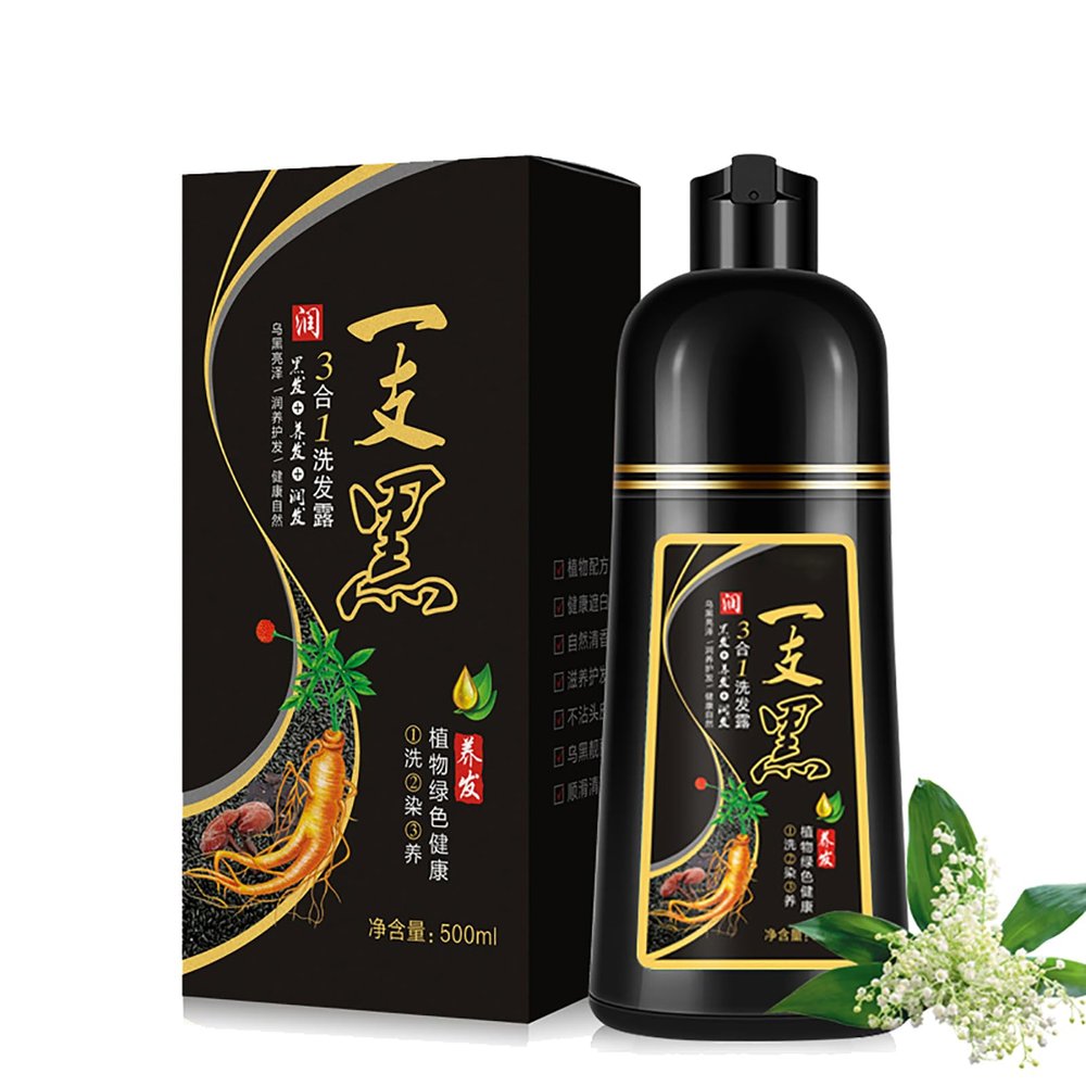 BELEZALIB Instant Black Hair Dye Shampoo for Gary Hair, Permanent Hair Color Shampoo for Women & men, 3 in 1 Herbal Ingredients 500ml