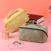 Large Capacity Travel Cosmetic Bag PU Leather Makeup Bag Travel Toiletry Bag for Girls Make Up Bag Brush Bags Reusable Toiletry Bag (Green) view 2