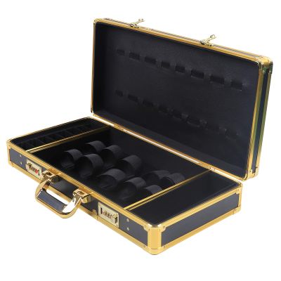 Titunjian Barber Case Professional Barber Carrying Case With Code Lock Portable Barber Travel Case Stylist Tool Box for Clippers Trimmers Shears Scissors Comb Blade Styling Tools (Black Gold)