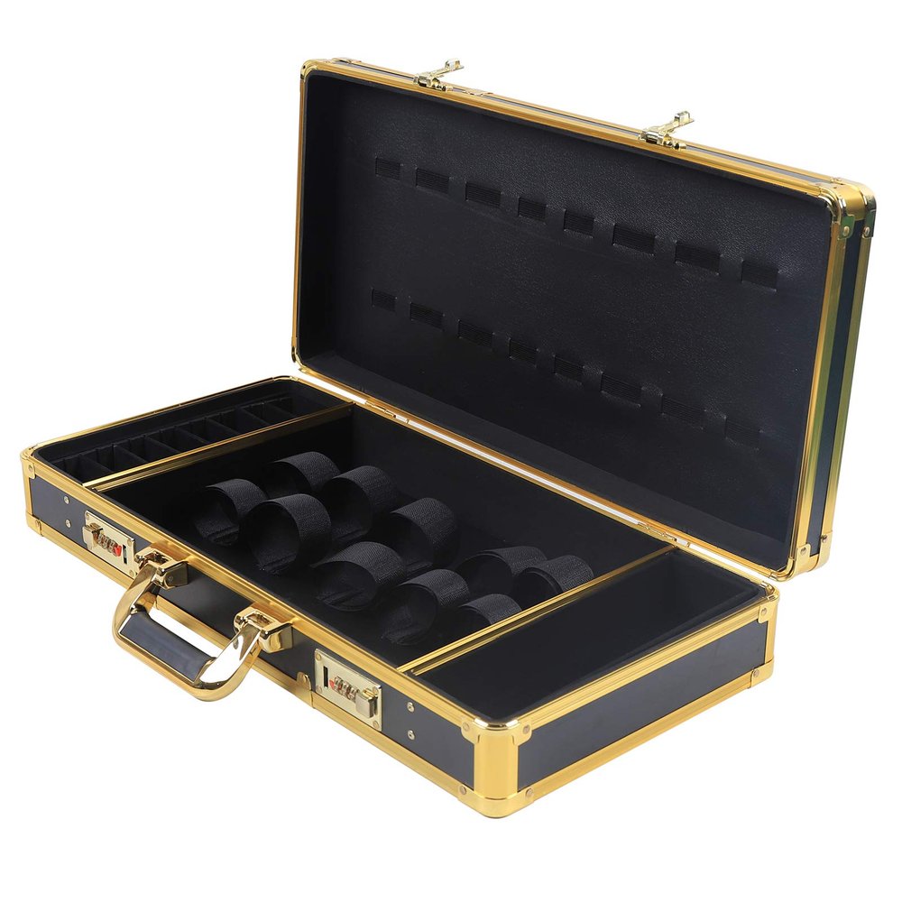 Titunjian Barber Case Professional Barber Carrying Case With Code Lock Portable Barber Travel Case Stylist Tool Box for Clippers Trimmers Shears Scissors Comb Blade Styling Tools (Black Gold)