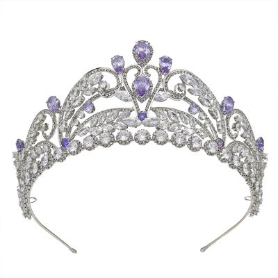 Light Purple Quinceanera Crowns and tiaras lavender Sweet 16 Birthday Crowns for Girls Cubic Zirconia CZ Wedding Headpiece Silver Hair Accessories