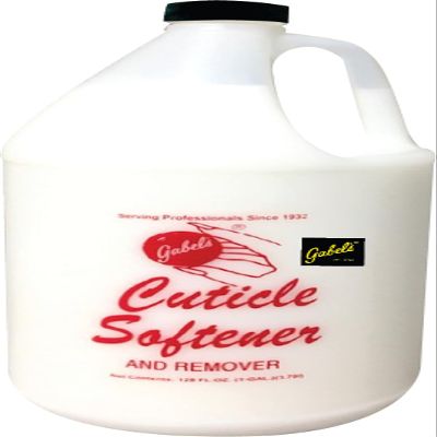 Gabels Cuticle Softener Gallon Authentic Manufacturer Direct has logo in black label on the bottle with black cap