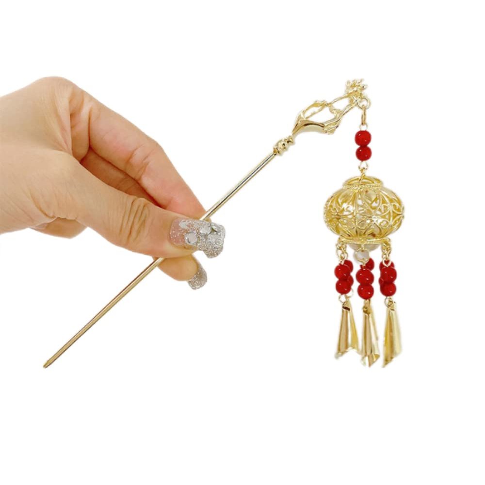 LRGKMCWTOB Glow Lantern and Gourd Hairpin Hairpin Hanfu hair Accessories Lantern Tassel Hairpins Clips Long Tassel Step Shake Hanfu Dress Headpieces Wedding (Red lantern)