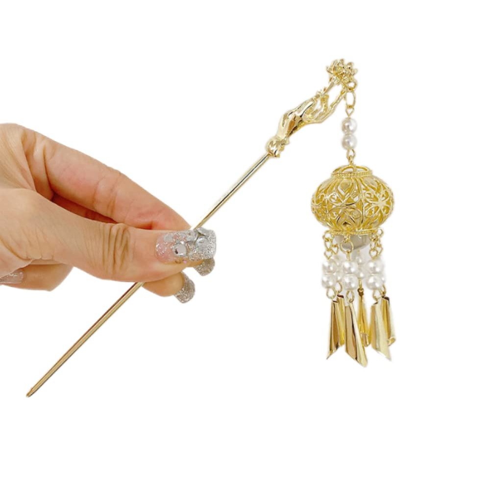 LRGKMCWTOB Glow Lantern and Gourd Hairpin Hairpin Hanfu hair Accessories Lantern Tassel Hairpins Clips Long Tassel Step Shake Hanfu Dress Headpieces Wedding (White lantern)