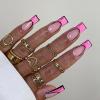 FRUJCDKI pink comic square press-on false nails long coffin style false nails nude pink French ballerina glue-on false nails with glossy design shiny feminine stick-on false nails view 1