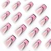 FRUJCDKI pink comic square press-on false nails long coffin style false nails nude pink French ballerina glue-on false nails with glossy design shiny feminine stick-on false nails view 3
