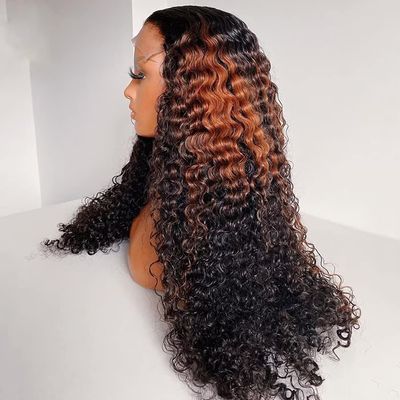 13x4 Deep Curly HD Transparent Lace Front Human Hair Wigs 1B30 Color Pre Plucked Natural Hairline Bleached Knots With Baby Hair for Black Women Brazilian Remy Hair 180% Density 24 Inch