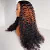 13x4 Deep Curly HD Transparent Lace Front Human Hair Wigs 1B30 Color Pre Plucked Natural Hairline Bleached Knots With Baby Hair for Black Women Brazilian Remy Hair 180% Density 24 Inch view 1