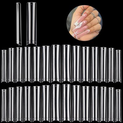 504PCS XXL Square No C Curve Nail Tips for Acrylic Nails Professional, Clear Tapered Square Straight Half Cover Extra Long Fake Nails, Ballerina Coffin Nails Tips for Salons DIY Nail Art