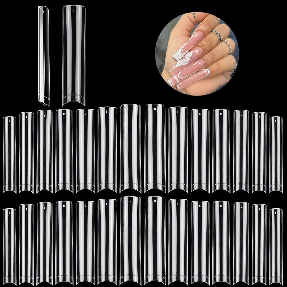 504PCS XXL Square No C Curve Nail Tips for Acrylic Nails Professional, Clear Tapered Square Straight Half Cover Extra Long Fake Nails, Ballerina Coffin Nails Tips for Salons DIY Nail Art