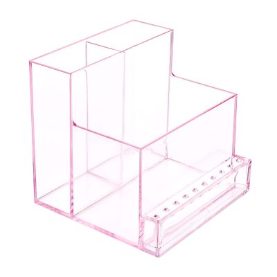 FRCOLOR Nail Drill Bits Holder Stand Display Organizer with Holes Transparent Storage Box for Nail Art Polishing Grinding Drill Bit (Pink)
