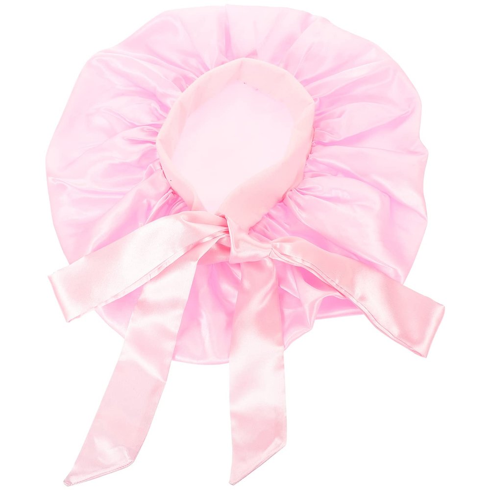 Beavorty Bowknot Satin Bonnet Bath Cap for Women and Girls Extra Large Shower Cap with Elastic Design Comfortable and Stylish Hair for Spa Makeup and Sleep