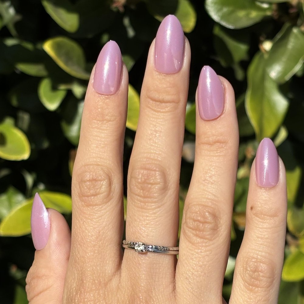 PRETTY GIRL Press-On Nails by Lavaa Beauty | Short Almond | Lilac Purple Shimmer Almond Nails