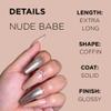 NUDE BABE Press-On Nails by Lavaa Beauty | Extra-Long Coffin | Nude & Silver Coffin Nails with Gems view 3