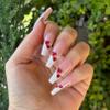 FRENCH LOVE Press-On Nails by Lavaa Beauty | Extra-Long Coffin Nails | French Tip with Small Red Hearts Valentine's Day Nails view 1
