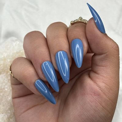 BLUE ATTITUDE Press-On Nails by Lavaa Beauty | Long Stiletto | Glossy Blue Stiletto Nails