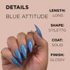 BLUE ATTITUDE Press-On Nails by Lavaa Beauty | Long Stiletto | Glossy Blue Stiletto Nails view 4