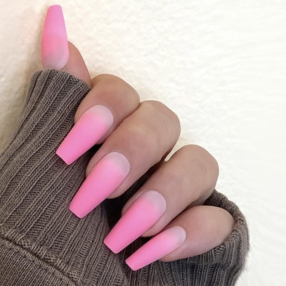 HOTTIE PINK OMBR Press-On Nails by Lavaa Beauty | Long Coffin | Pink Ombr Matte Finish