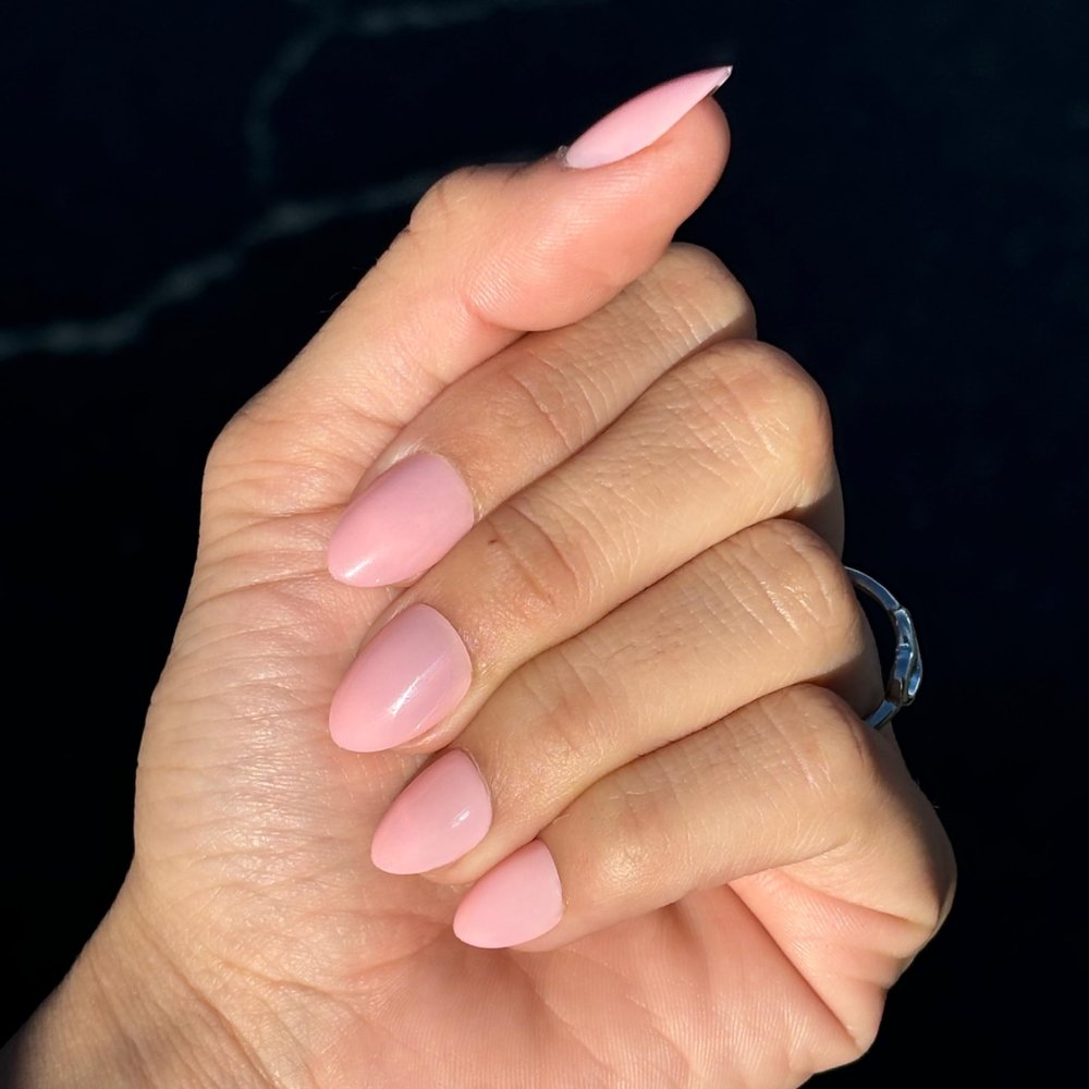 MADEMOISELLE Press-On Nails by Lavaa Beauty | Short Round | Baby Pink Sheer Glazed Almond Nails