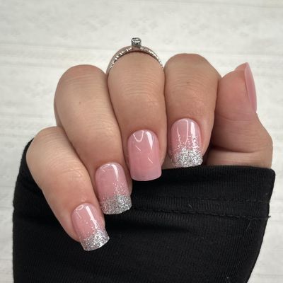 NEUTRAL BADDIE Press-On Nails by Lavaa Beauty | Short Square Press-On Nails | Glitter French Tip on Nude/Pink Base