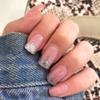 NEUTRAL BADDIE Press-On Nails by Lavaa Beauty | Short Square Press-On Nails | Glitter French Tip on Nude/Pink Base view 4