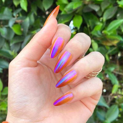 MOOD SWINGS Press-On Nails by Lavaa Beauty | Medium Almond | Orange Pink Ombr Nails
