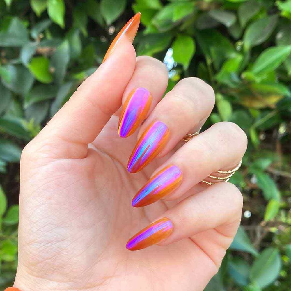 MOOD SWINGS Press-On Nails by Lavaa Beauty | Medium Almond | Orange Pink Ombr Nails