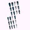 24 Pcs Press on Nails Long Coffin Dark Blue Glossy Fake Nails Purple Gradient Matte Full Cover False Nails with Color Rhinestone and Gold Sequins Designs Extra Long Glue on Nails Acrylic Nails for Wom view 2