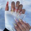 FRUJCDKI Gold foil luxury 3D rhinestone French jewelry decorative fake nails extra rectangular press-on fake nails manicure art tip set for wedding party view 3