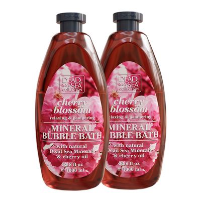 Dead Sea Collection Bubble Bath with Cherry Blossom for Women and Men Cherry Seeds Oil and Dead Sea Salt - Nourishing and Moisturizing Skin - Pack of 2 (67.6 fl.oz)