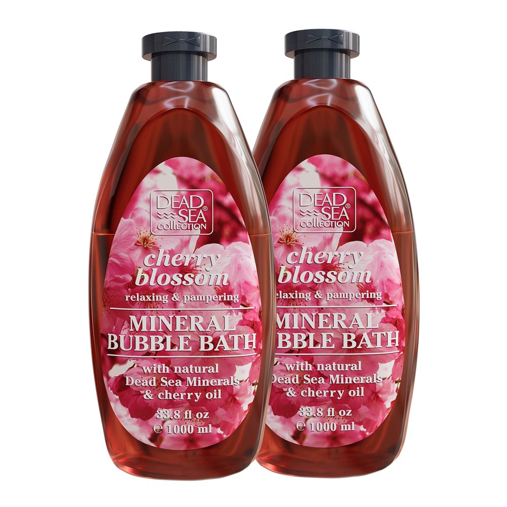 Dead Sea Collection Bubble Bath with Cherry Blossom for Women and Men Cherry Seeds Oil and Dead Sea Salt - Nourishing and Moisturizing Skin - Pack of 2 (67.6 fl.oz)